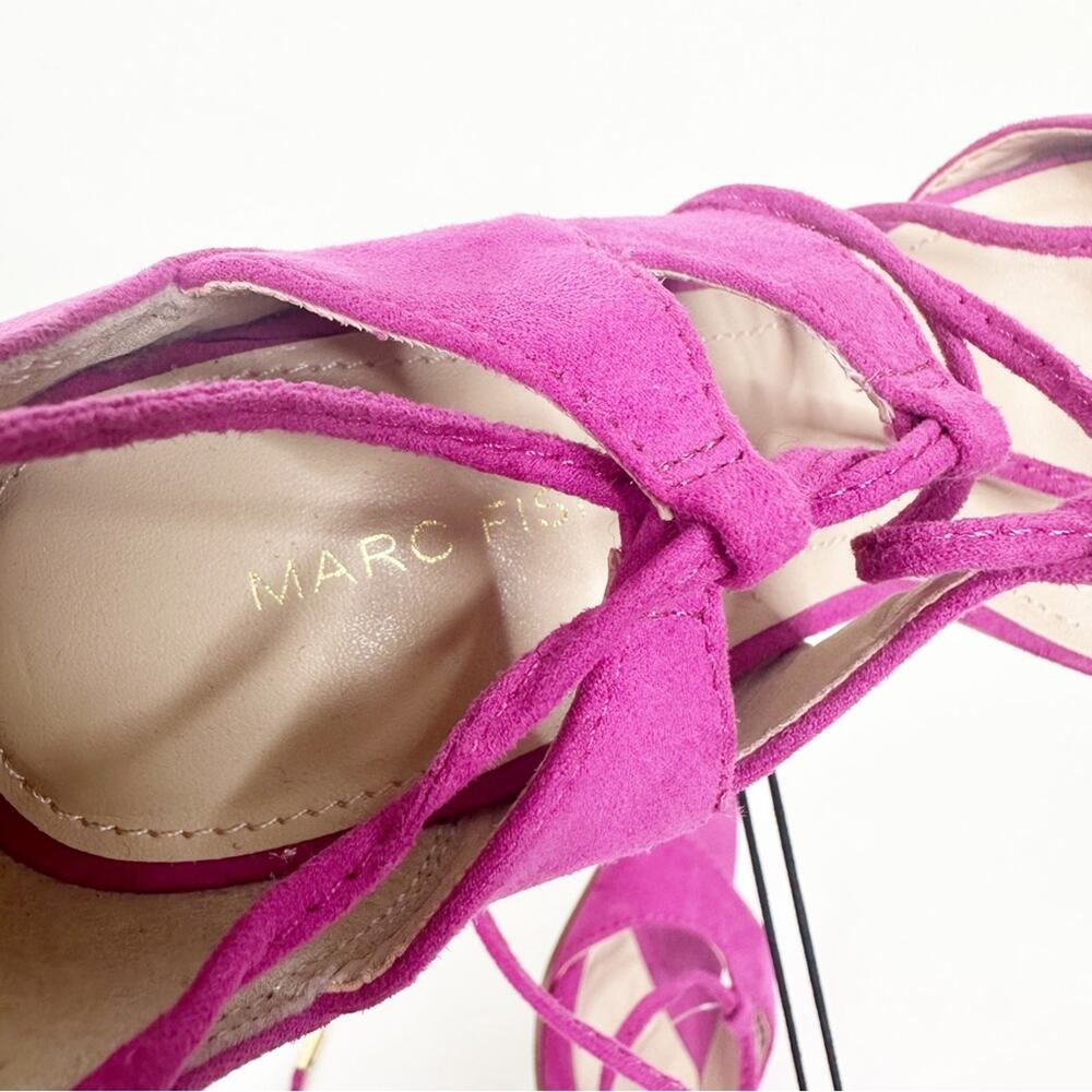 NEW Marc Fisher Size 8.5 Pink Faux Suede Lace Up Heeled Sandals - Picture 9 of 12
